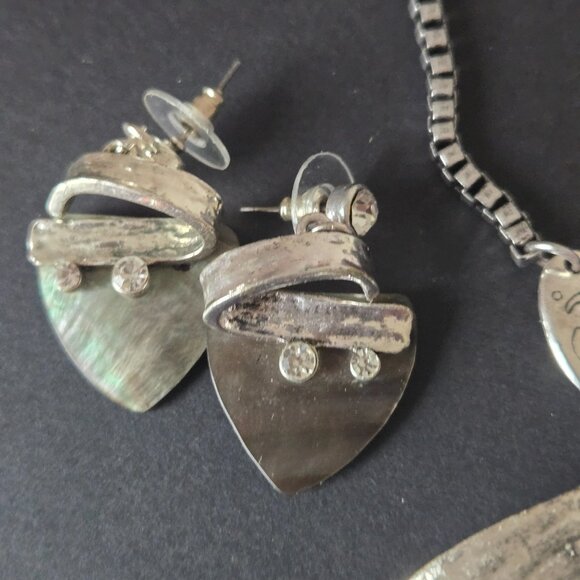 Vintage Triangular Mother-Of-Pearl & Crystal Necklace & Earring Set - Picture 6 of 7